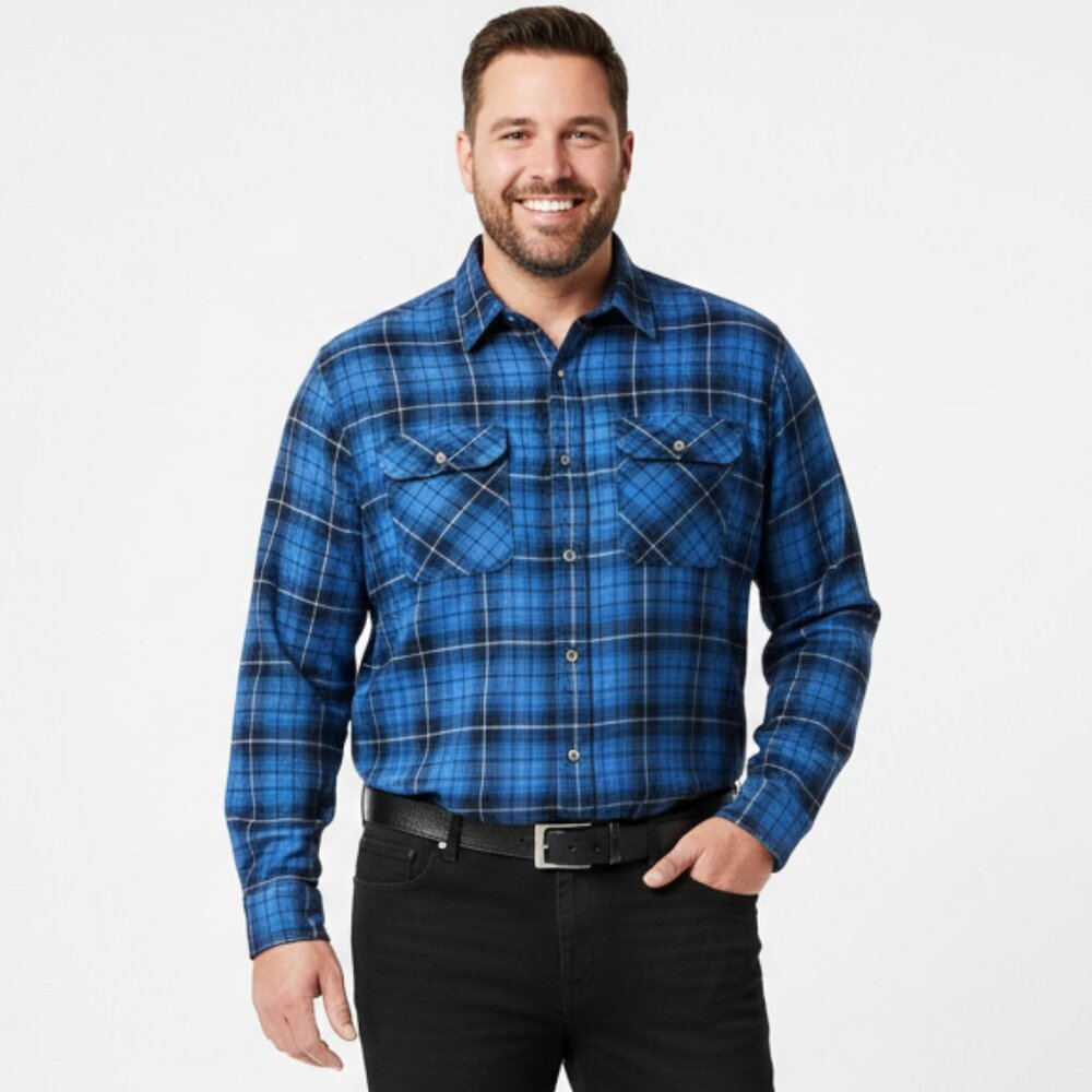 RedHead Flannel Blue Plaid Checks Long Sleeve Shirt 2XLT